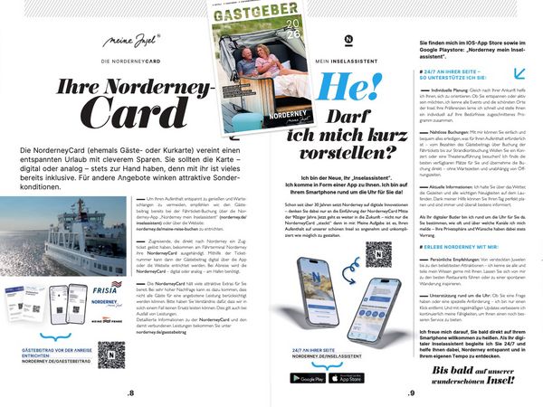 Neues Gastgeberverzeichnis Seite aus dem neuen Gastgeberverzeichnis der Insel Norderney